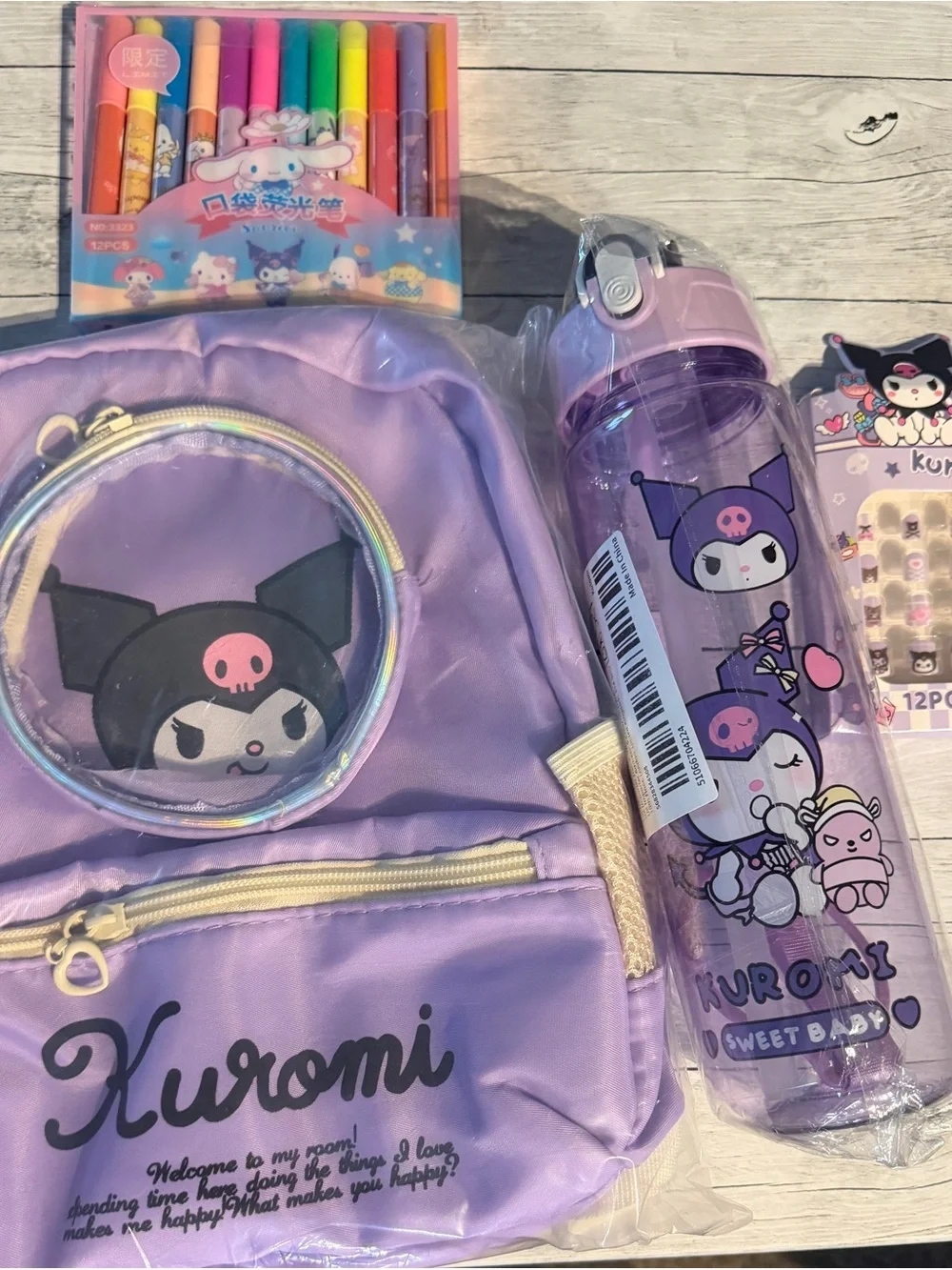 Sanrio Kuromi Purple Kids Backpack and Water Bottle Set